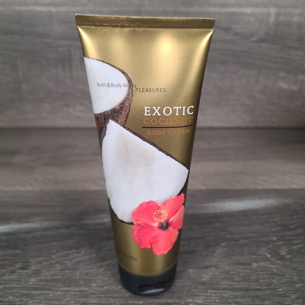 Bath and Body works Lot of 2 Used Pleasures Body Lotion Peach and Exotic Coconut - Picture 2 of 14
